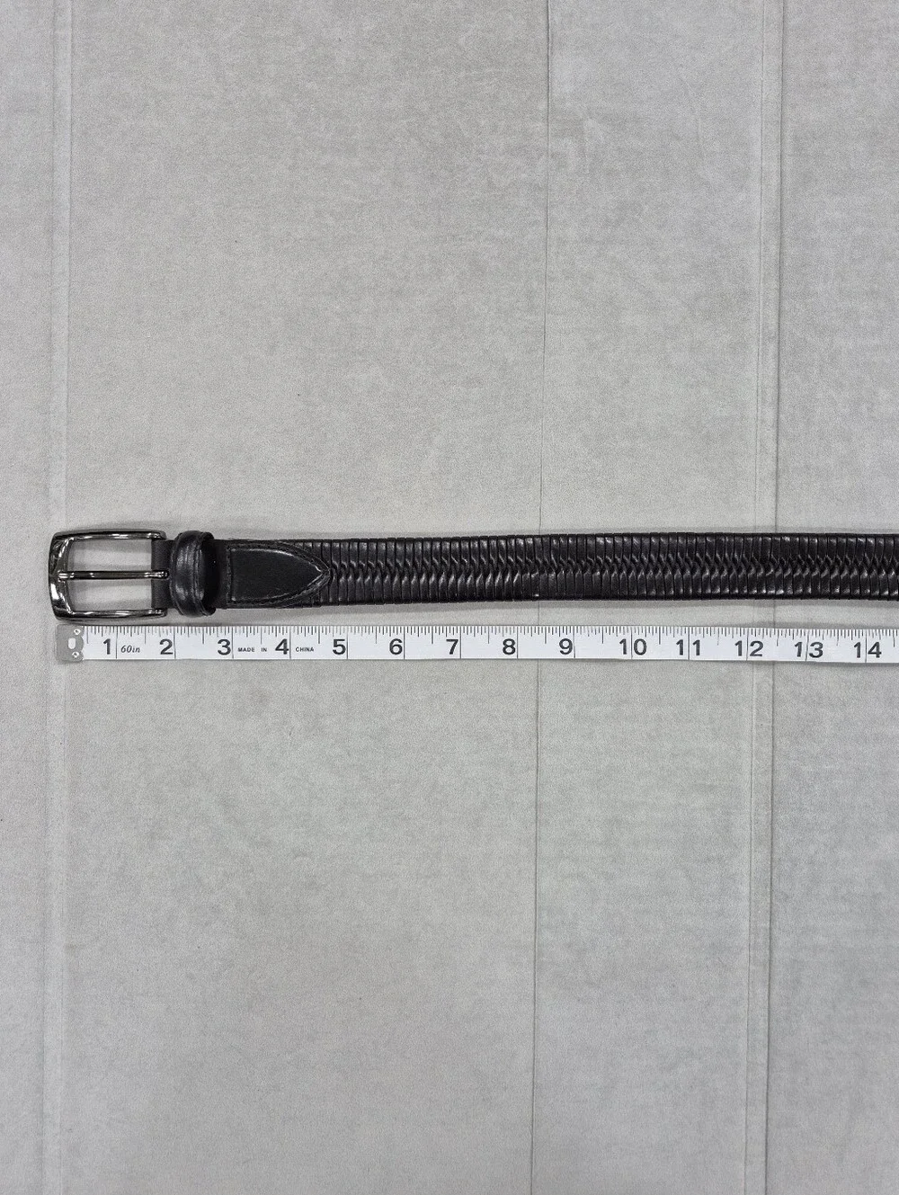 Woven belt men's 34 black full grain cowhide smoked black buckle